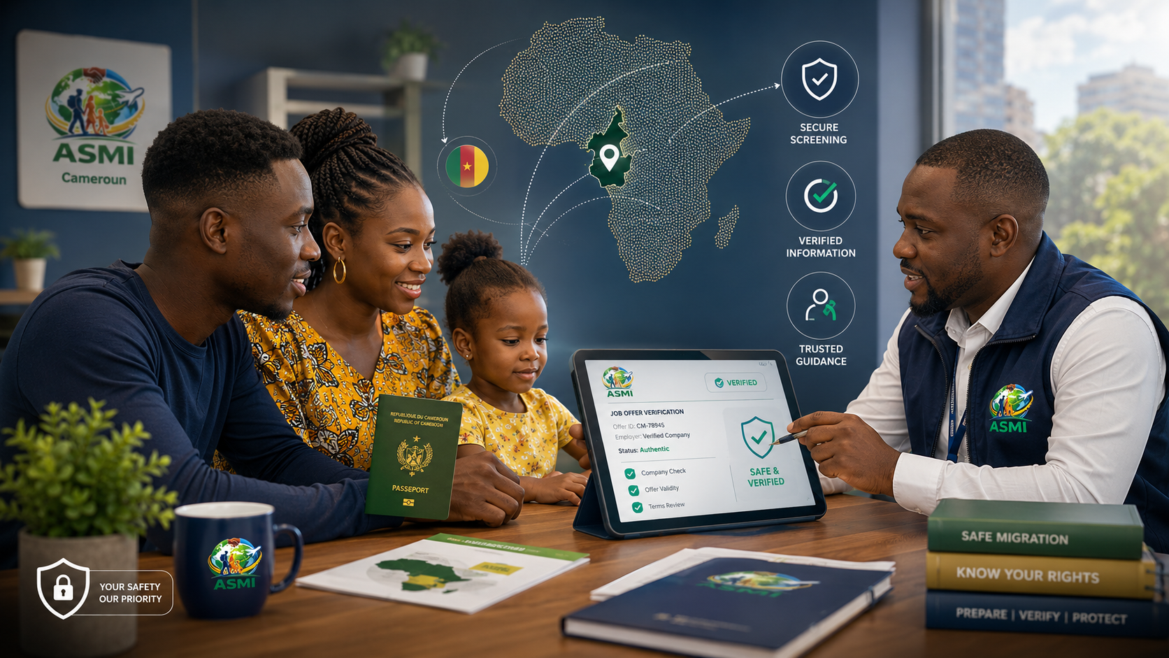 ASMI-Cameroun safe migration verification consultation with a family and advisor